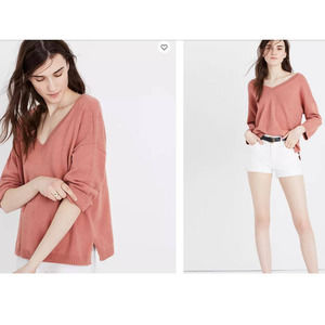 SOLD! Madewell Sweater Womens Medium Pink Double-V Neck Pullover Knit Casual
